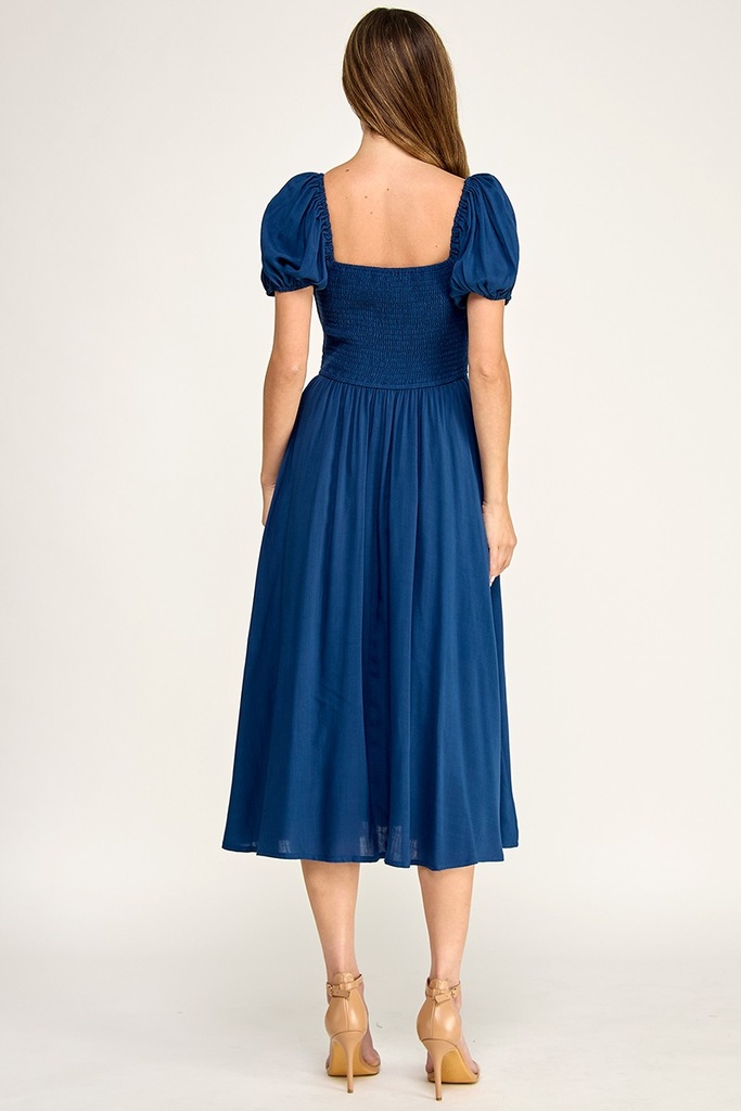 D5651 BLD VESTIDO MIDI LONA AZUL