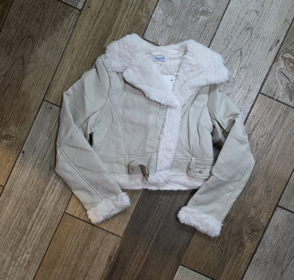 XW2976 CHUMPA CORTA CINCHO PELUCHE BEIGE