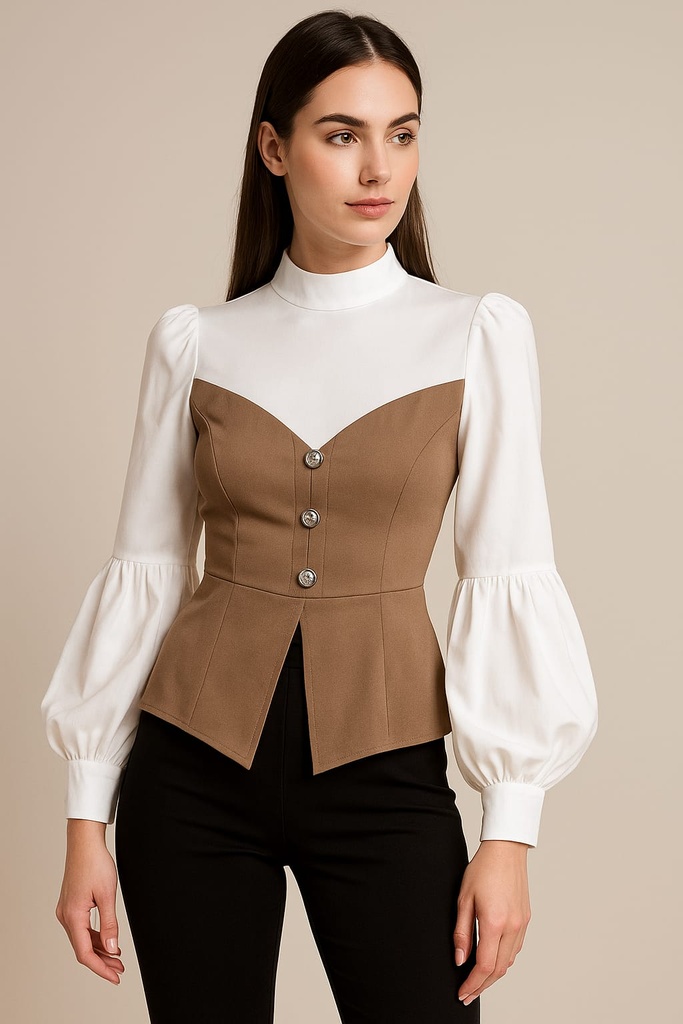 44261T MILK HONEY BLUSA CAMEL/BLANCO