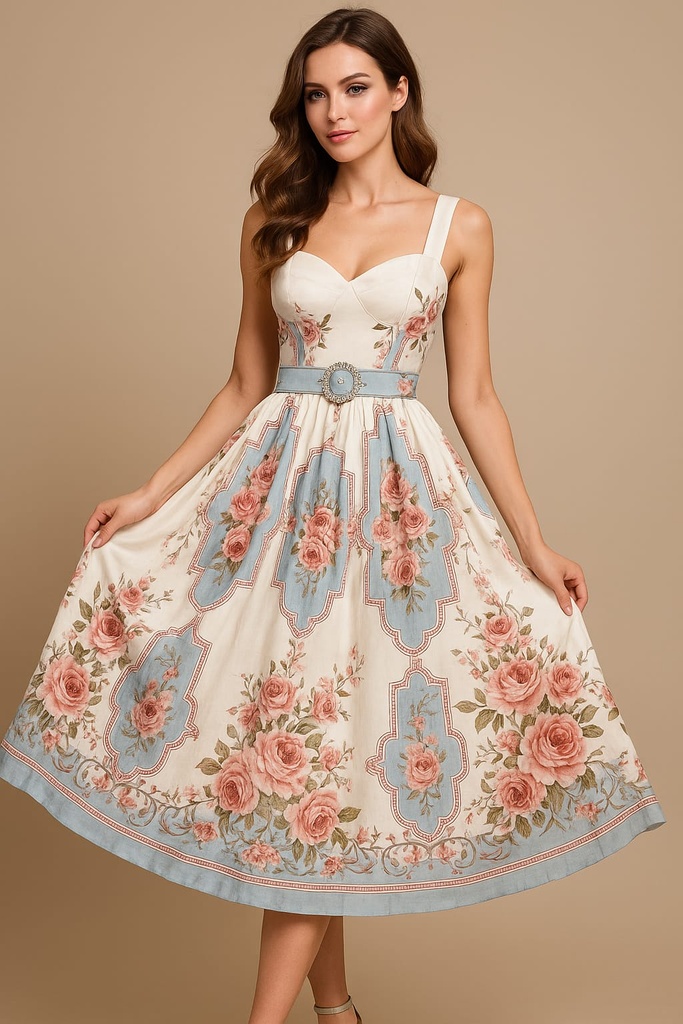 RVD5802 ROSEVELVET VESTIDO CREMA/CELESTE