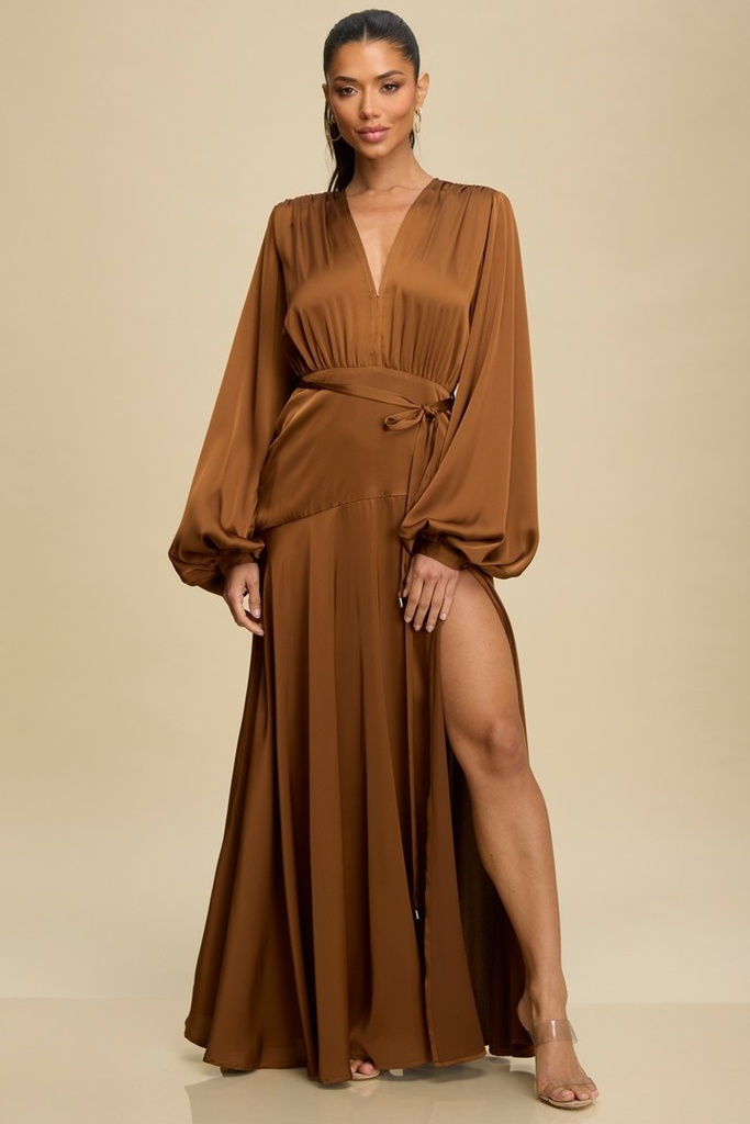 LD12009 LUXXEL VESTIDO LARGO CAFE
