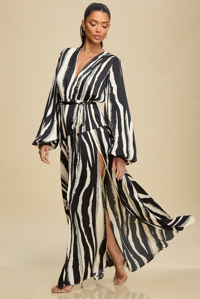 LD12010 LUXXEL VESTIDO LARGO NEGRO/BLANCO