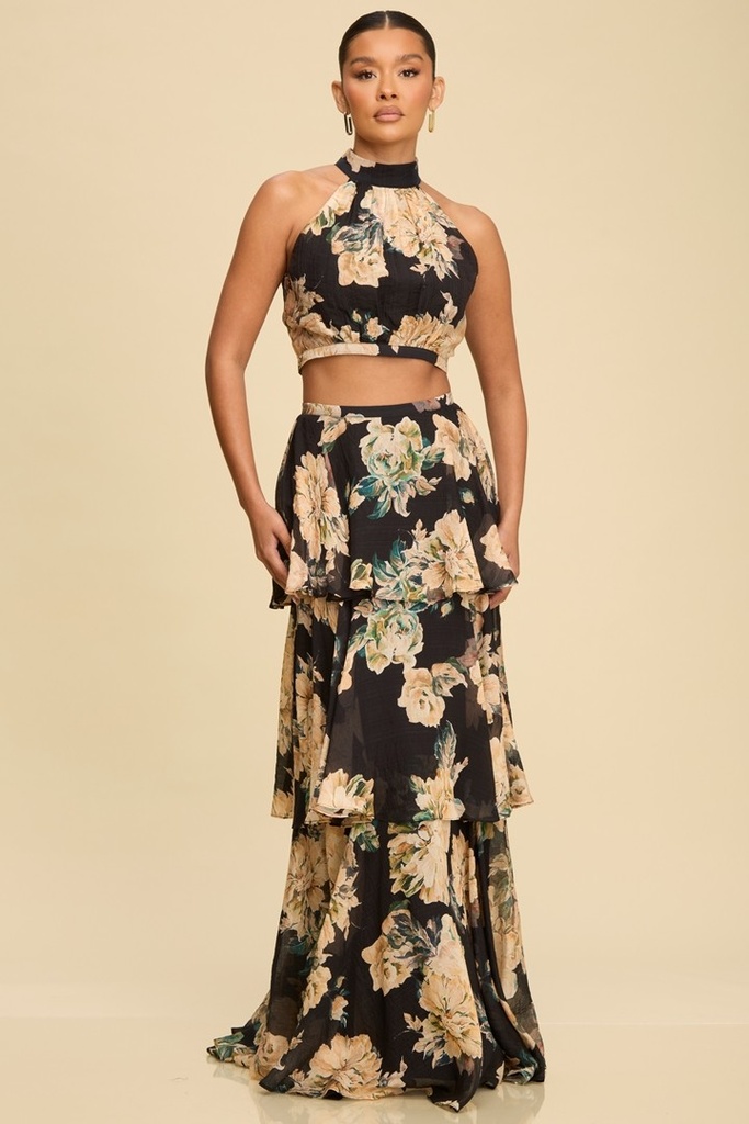 LTS11987 LUXXEL VESTIDO LARGO NEGRO/MULTI