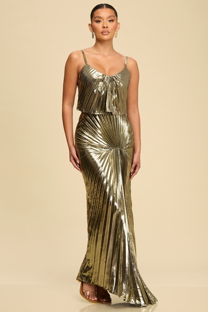 LD12045 LUXXEL VESTIDO LARGO DORADO