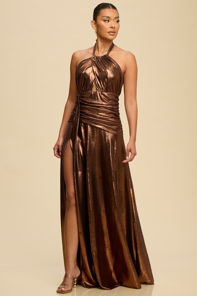 LD12017 LUXXEL VESTIDO LARGO BRONCE