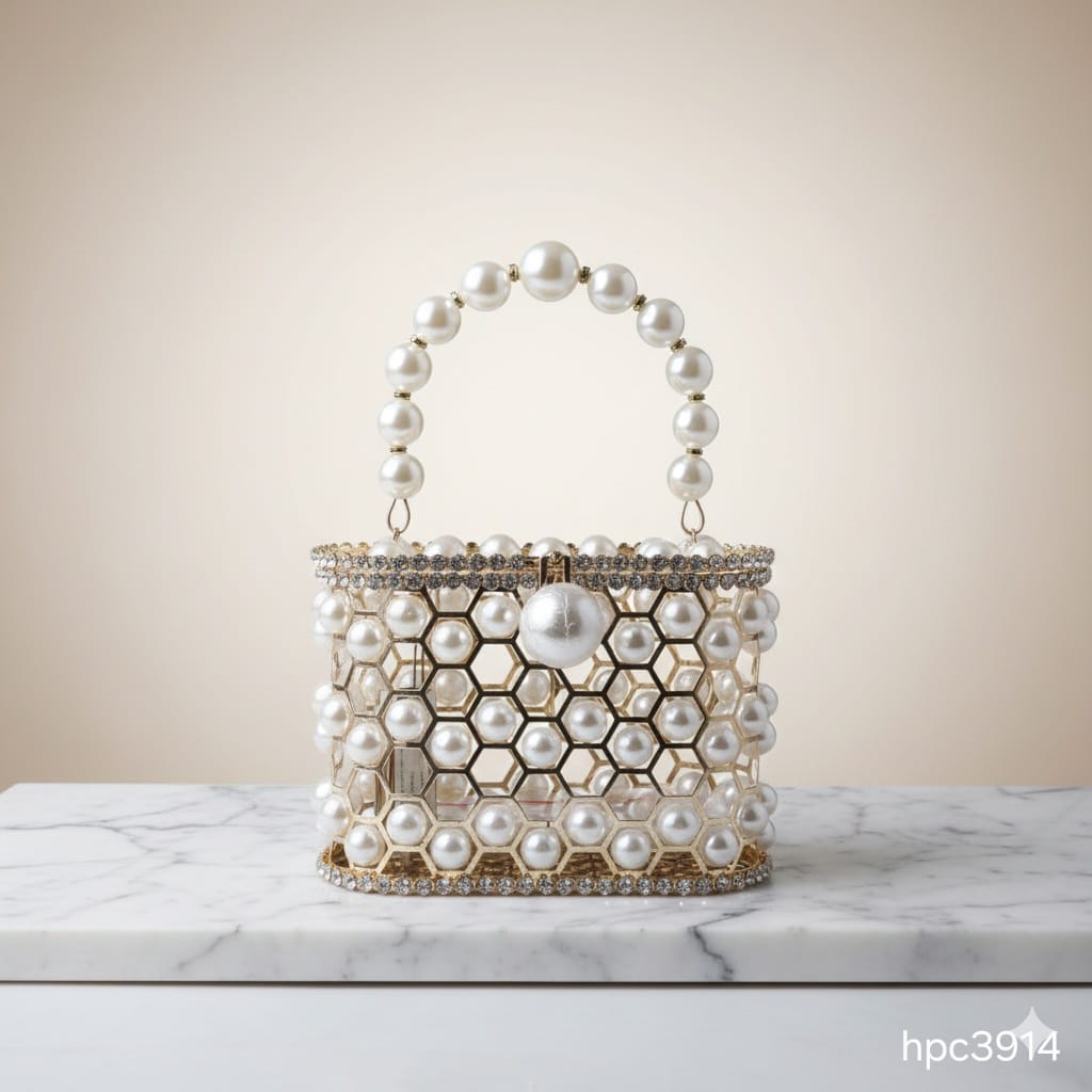 HPC3914 CARTERA GALA PERLAS BLANCO/DORADO
