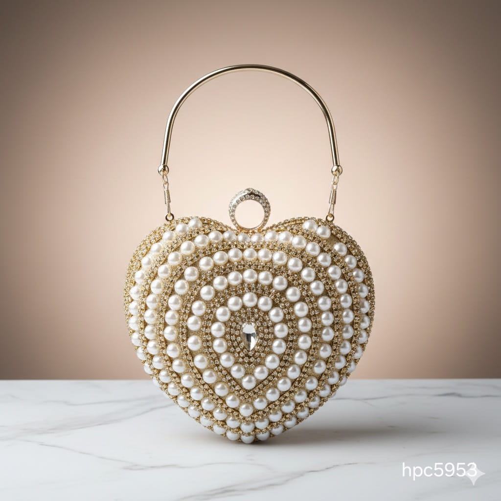 HPC5953 CARTERA GALA CORAZON PERLAS DORADO