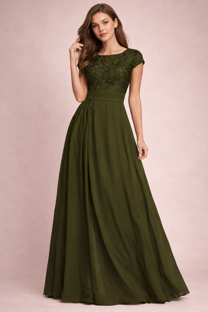 D003-B SUBLIME VESTIDO LARGO CASUAL ENCAJE VERDE OLIVA 