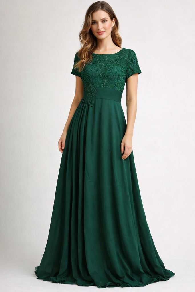 D003-B SUBLIME VESTIDO LARGO CASUAL VERDE ESMERALDA ENCAJE