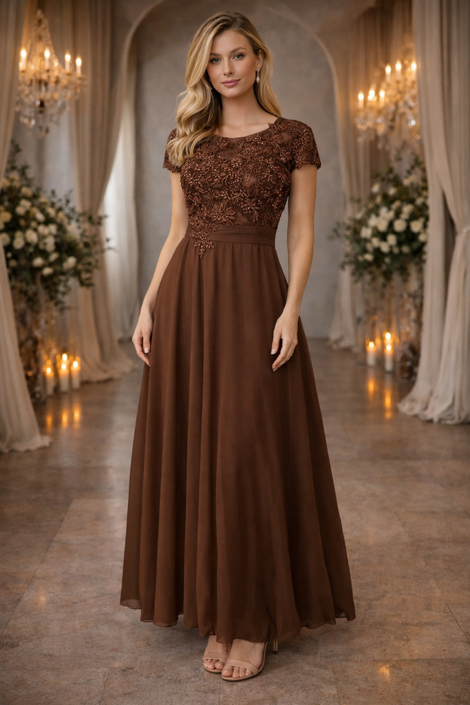 D003-B SUBLIME VESTIDO LARGO CAFES CAUSAL ENCAJE 