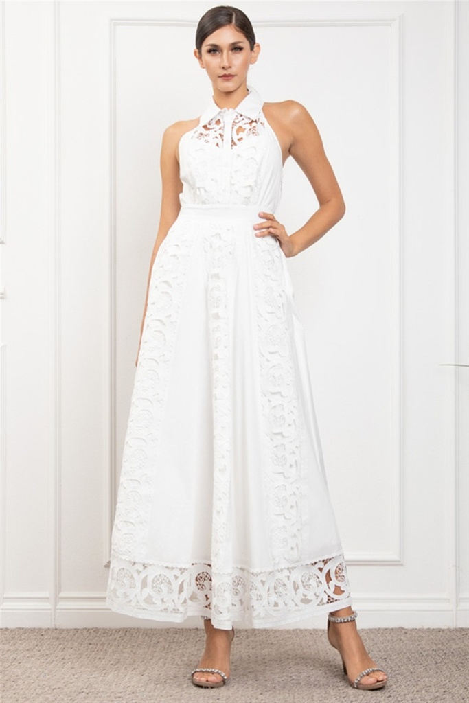 RVD6291 ROSEVELVET VESTIDO LARGO ENCAJE CROCHET BLANCO