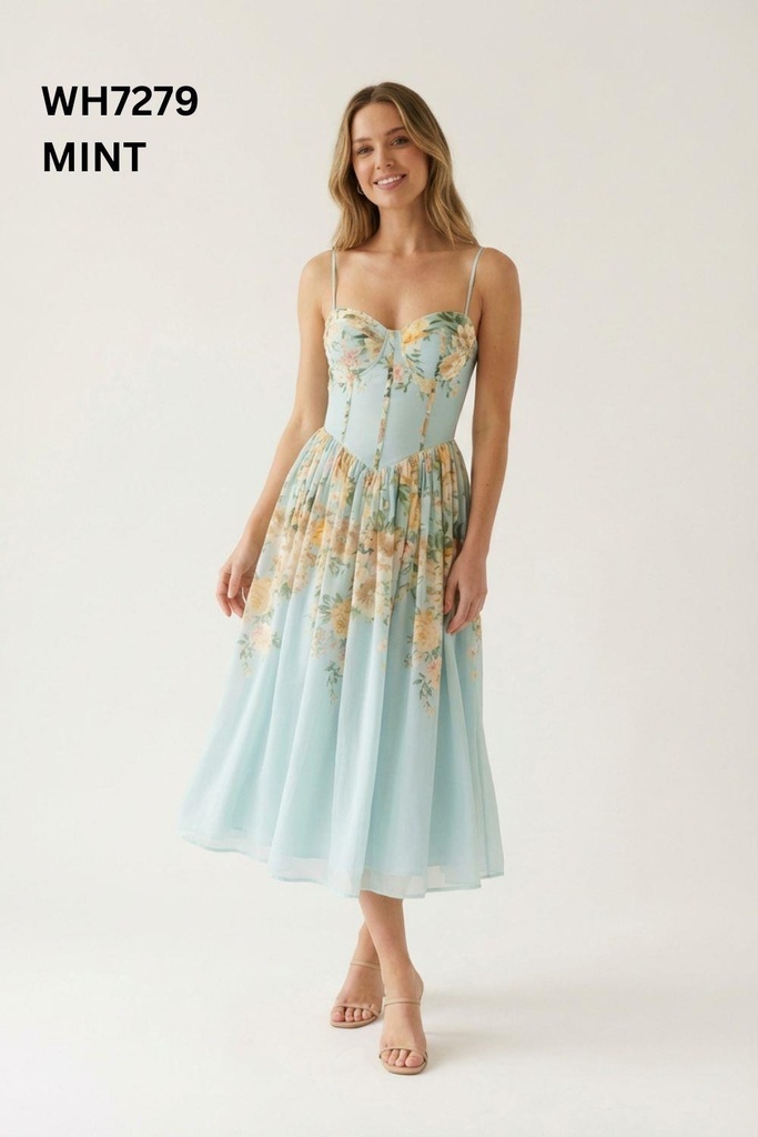 WH7279 MISS AVENUE VESTIDO CORTO FLORAL MENTA