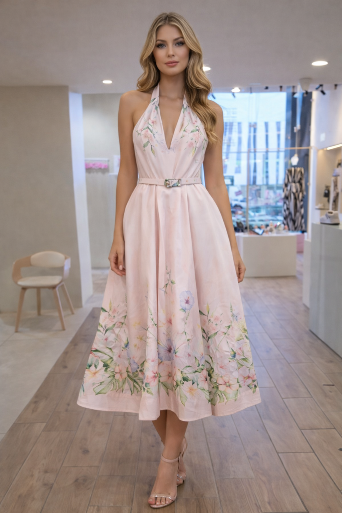 DM4897 MISS AVENUE VESTIDO CORTO SATIN FLORAL MELOCOTON