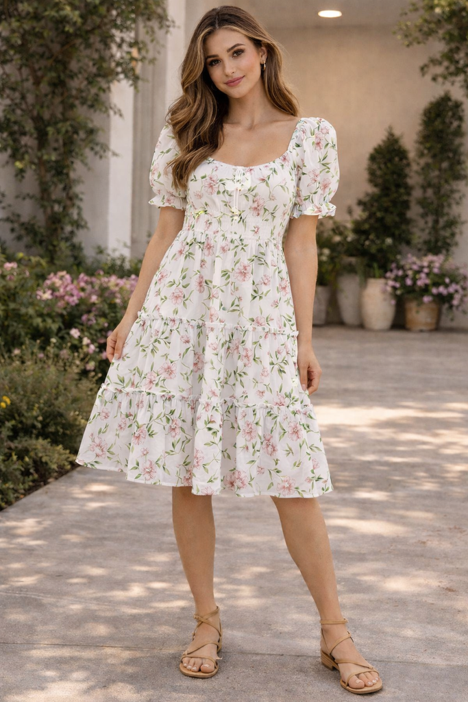 D4977S BLUSH Y DAY VESTIDO CORTO PETALOS CREMA