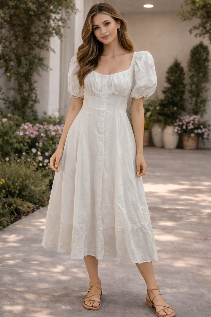 D5651 BLUSH Y DAY VESTIDO LARGO BLANCO BOTONES