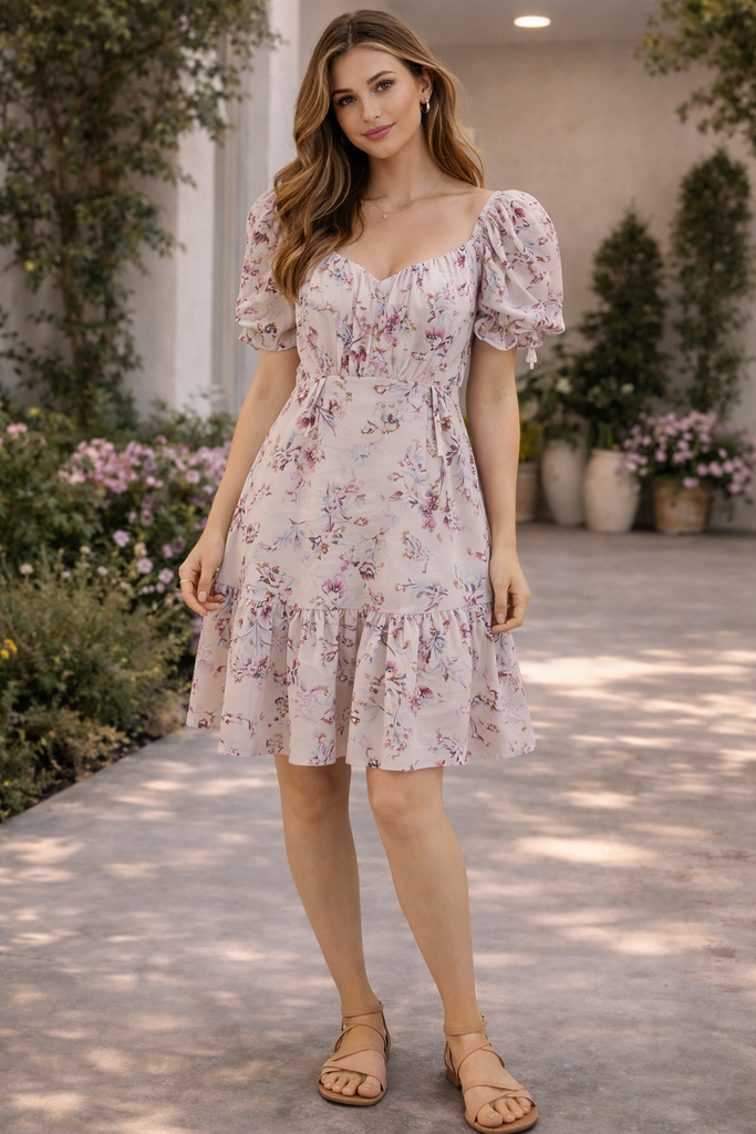 62235BK46 COLLECTIVE VESTIDO CORTO ROSADO FLORAL