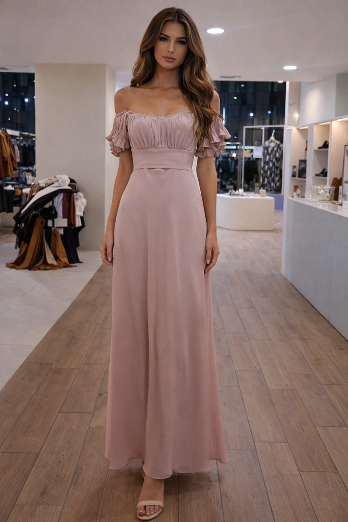 62235BK13 COLLECTIVE SECRETS VESTIDO LARGO CHIFON PALO ROSA