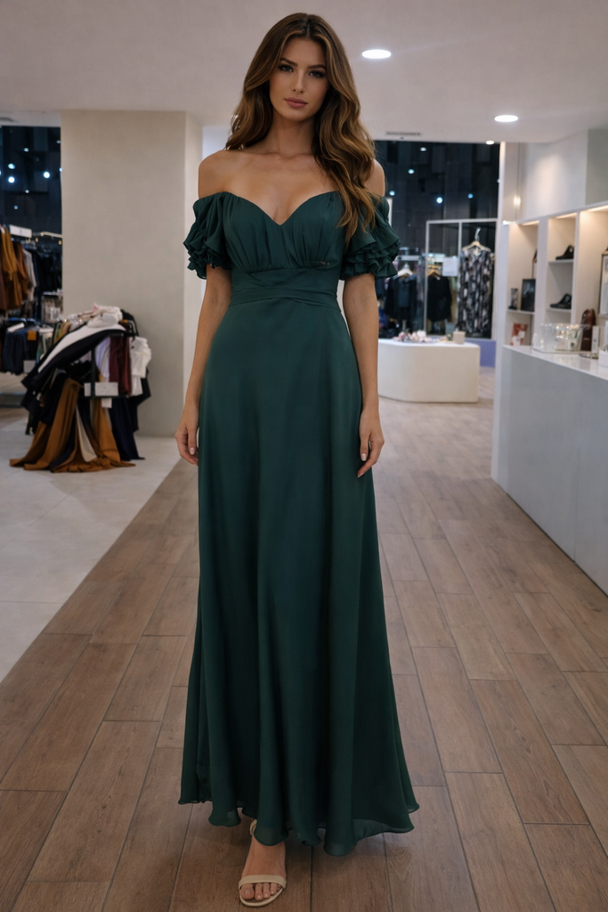 62235BK13 COLLECTIVE VESTIDO LARGO CHIFON VERDE OBSCURO