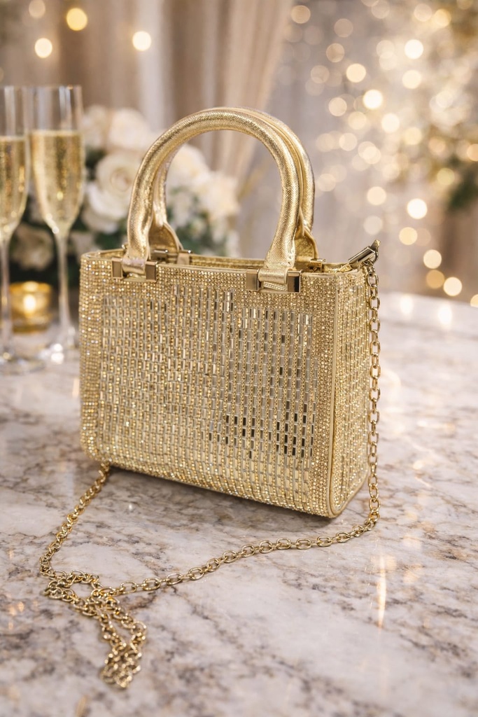 HBG105209 CARTERA GALA CRISTALES DORADO