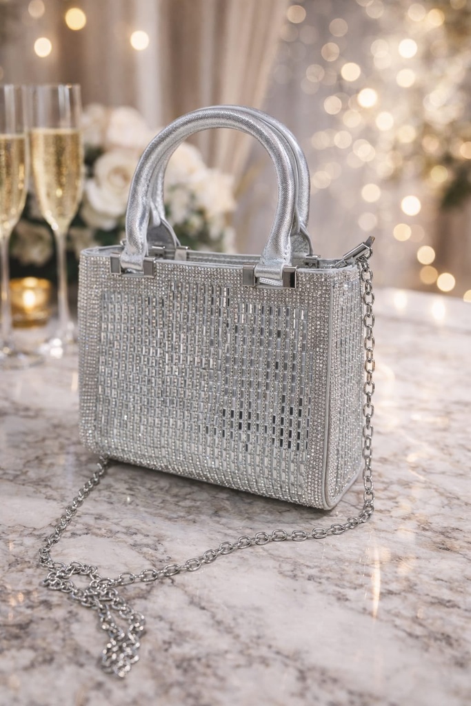 HBG105209 CARTERA GALA CRISTALES PLATA