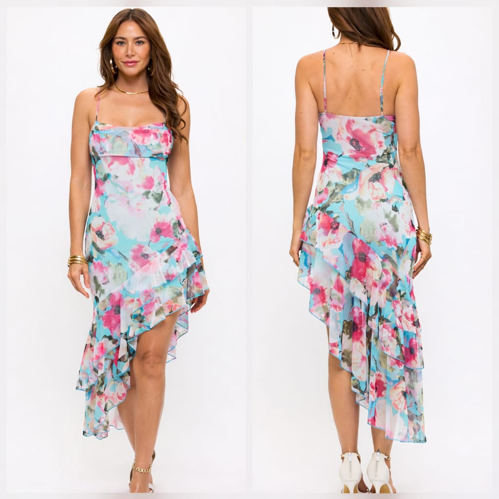 DD4599A LOVESTORY VESTIDO FLOREADO AQUA