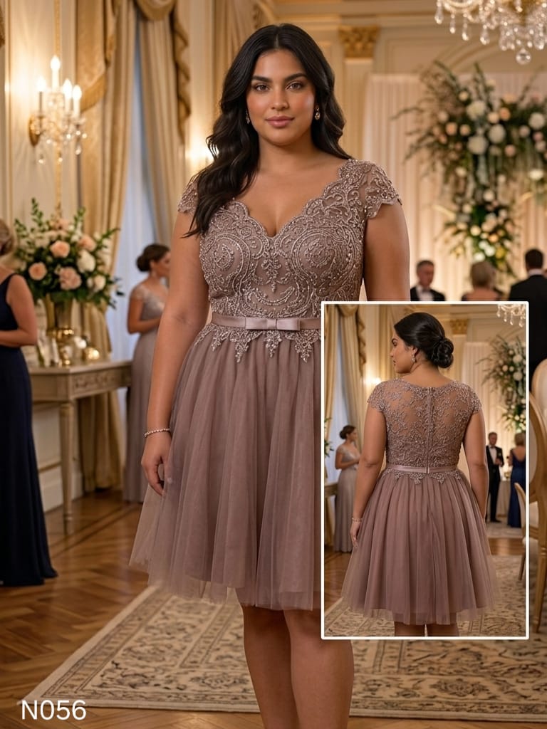 N056 NESLAY VESTIDO CORTO ENCAJE MOCHA