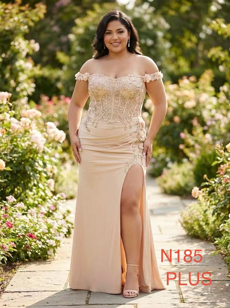N185 NESLAY VESTIDO GALA ENCAJE BEIGE