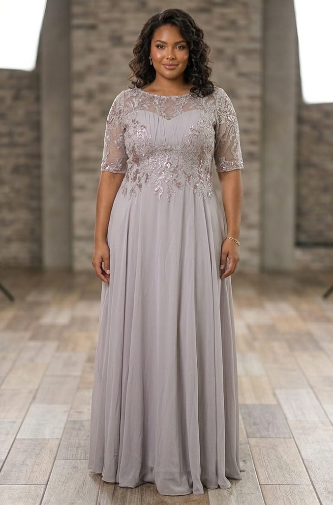 N049 NESLAY VESTIDO LARGO GALA MOCHA