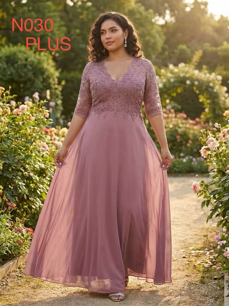 N030 NESLAY VESTIDO GALA LARGO ROSA VINO