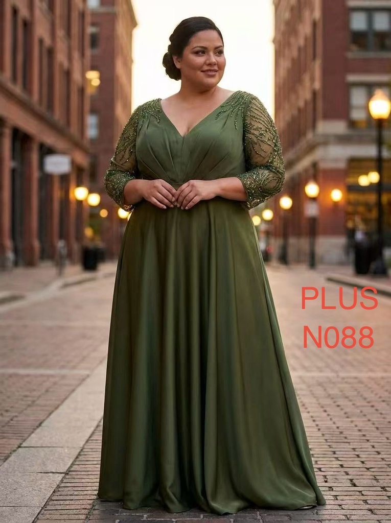 N088 NESLAY VESTIDO LARGO GALA VERDE OLIVA