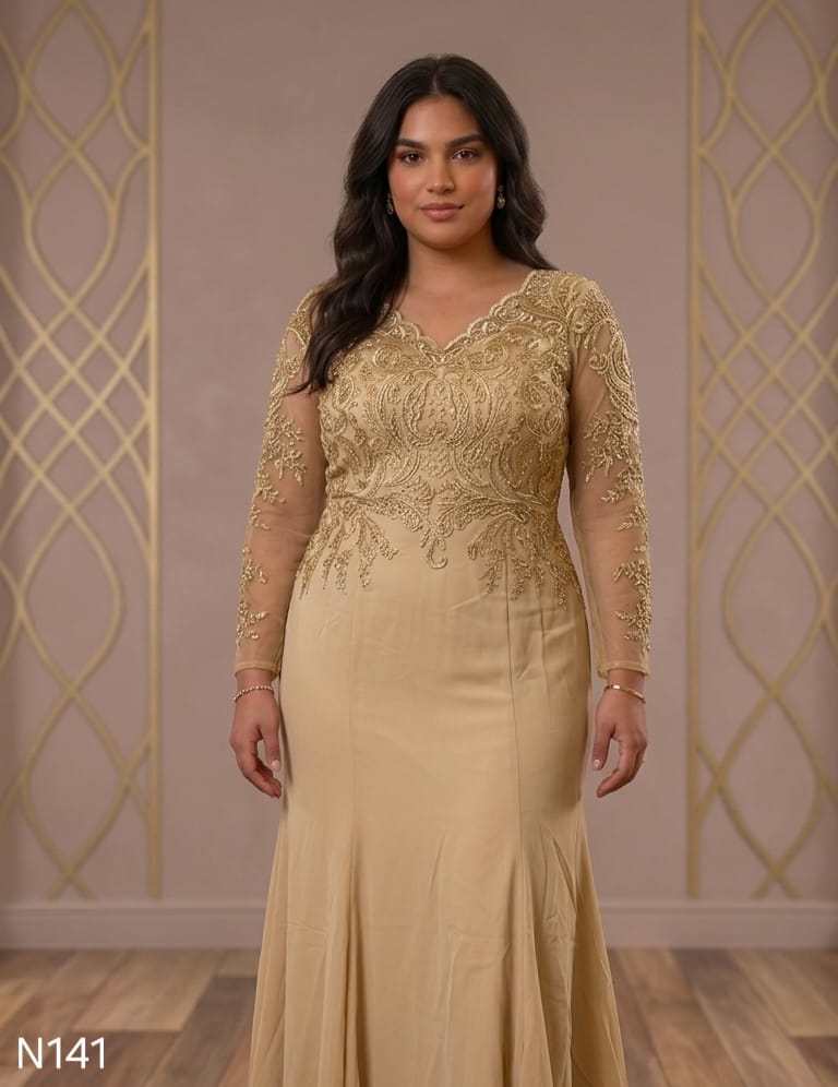 N141 NESLAY VESTIDO LARGO GALA DORADO