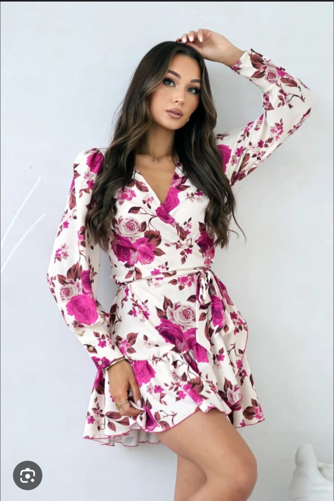 0471 DAZY VESTIDO CORTO FLORES BLANCO/FUCSIA