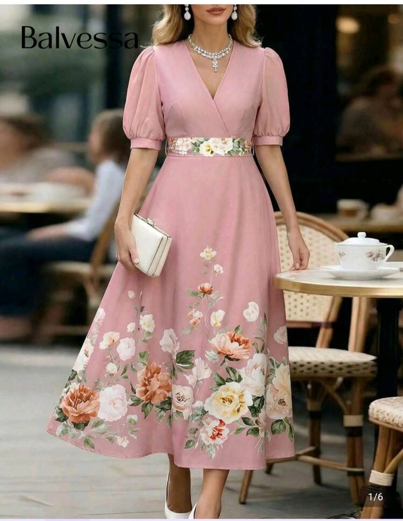 0161 DAZY VESTIDO LARGO FLOREADO ROSADO