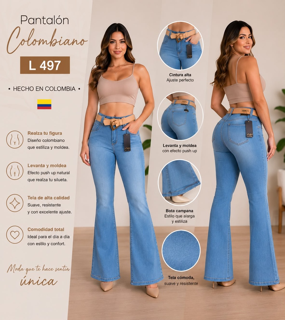 L497 L-GANCIA PANTALON CAMPANA CELESTE