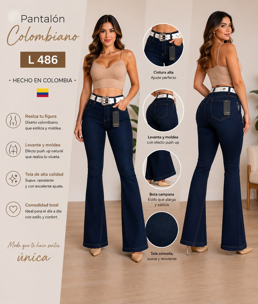 L486 L-GANCIA PANTALON CAMPANA AZUL MARINO
