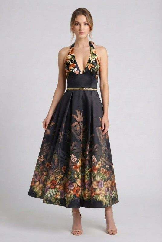 DM5136 MISSA VESTIDO FLOREADO NEGRO