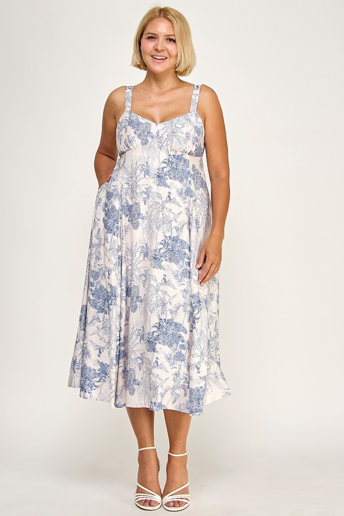 D5634X BLD VESTIDO MIDI PLUS CREMA/CELESTE