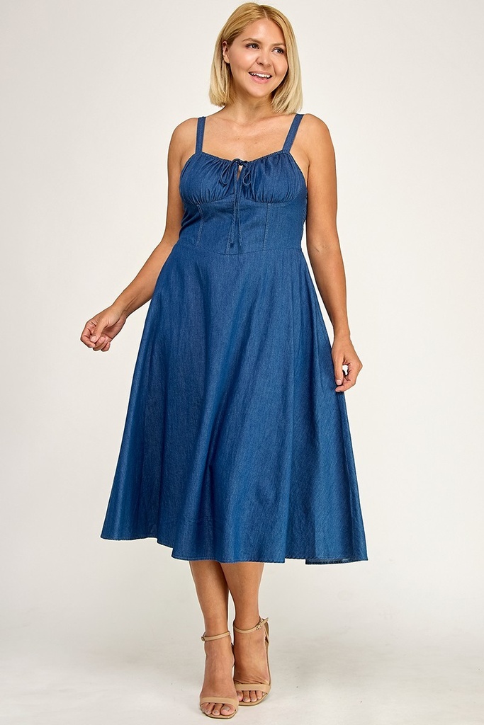D5636X BLD VESTIDO MIDI PLUS LONA AZUL