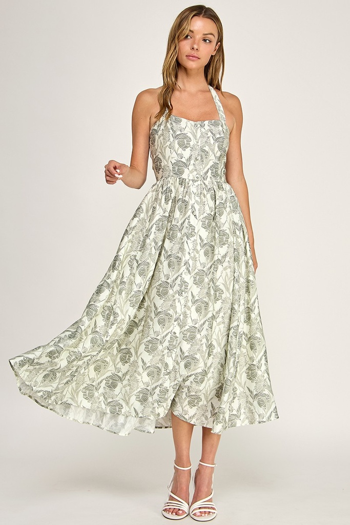 D5713 BLD VESTIDO FLOREADO CREMA/VERDE