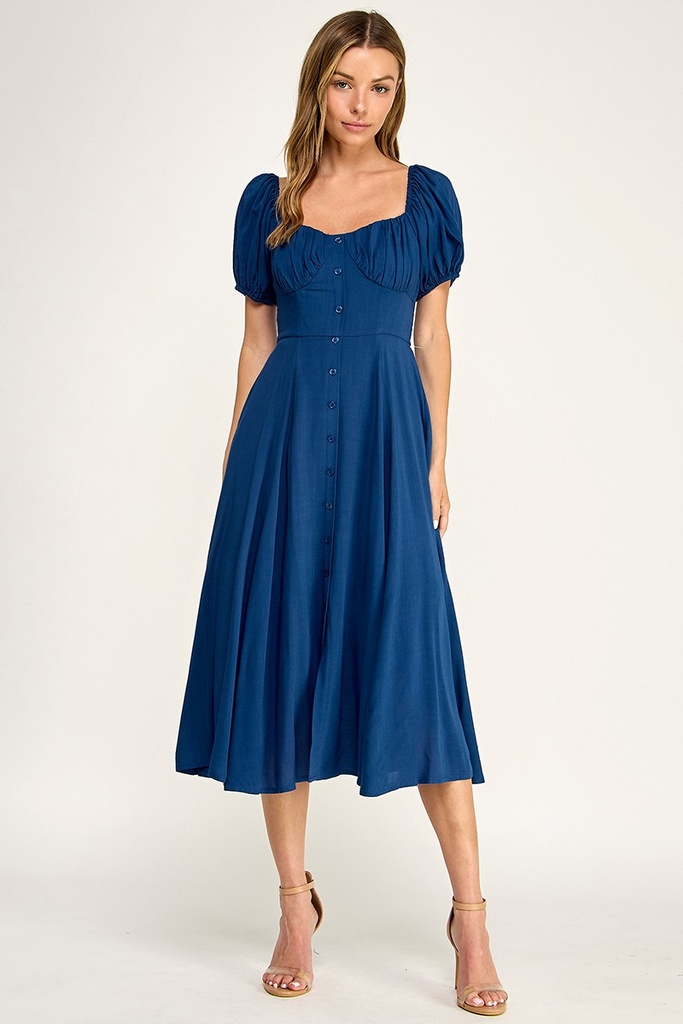 D5651 BLD VESTIDO MIDI LONA AZUL