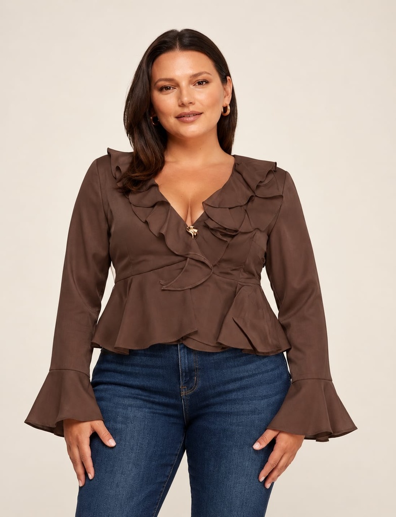48299TL MYH BLUSA MANGA LARGA CAFE