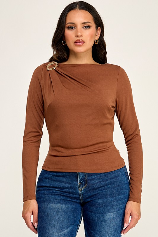 48721T MYH BLUSA MANGA LARGA CAFE