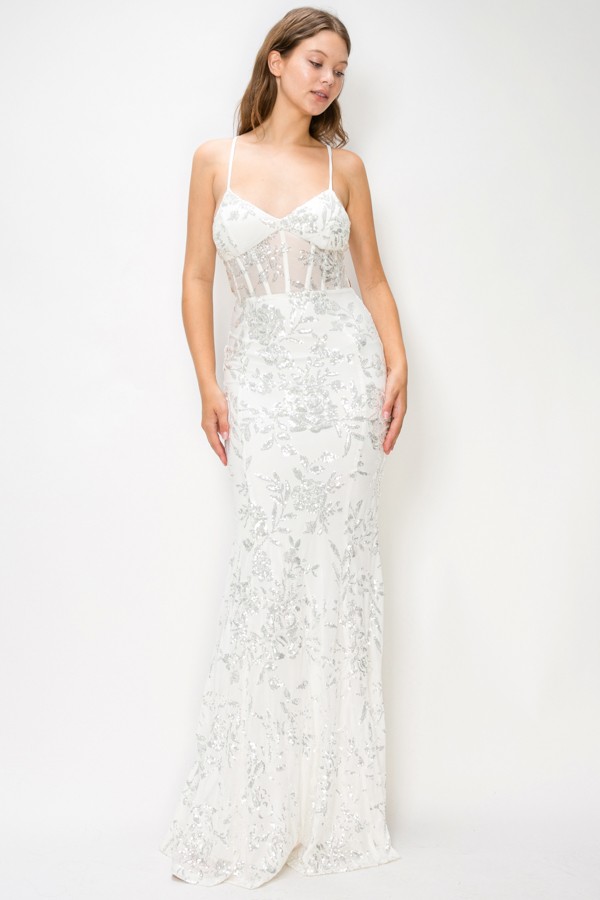 CD55727-2 LVSE VESTIDO LENTEJUELAS BLANCO/PLATA