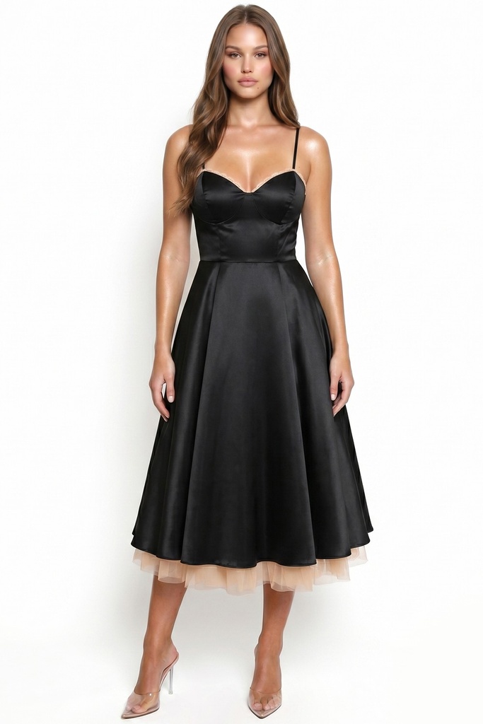 SD2546SP SYPN VESTIDO SATIN NEGRO/NUDE