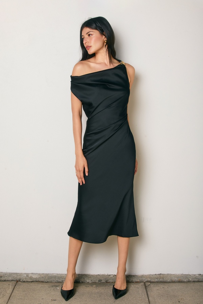 FD13259 DSFM VESTIDO MIDI SATIN NEGRO