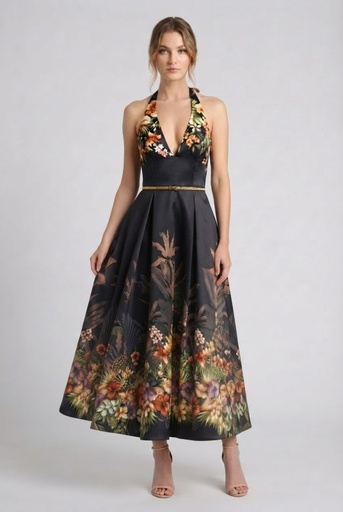 DM5136 MISSA VESTIDO FLOREADO NEGRO