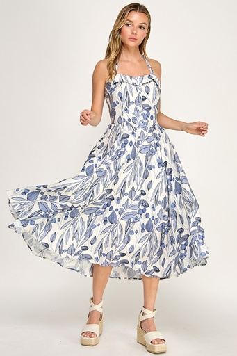 D5526-2 BLD VESTIDO FLOREADO CREMA/AZUL