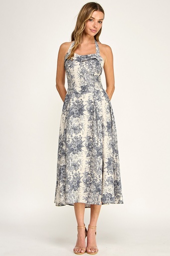 D5526S-3 BLD VESTIDO FLOREADO CREMA/AZUL
