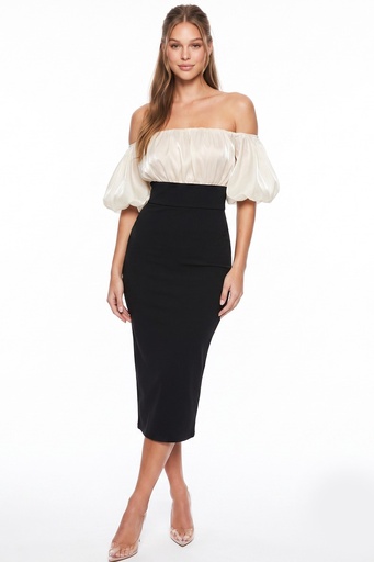 SD2816JP SYPN VESTIDO MIDI NEGRO/CREMA
