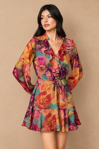 FD13284 DSFM VESTIDO CORTO FLORAL MULTI
